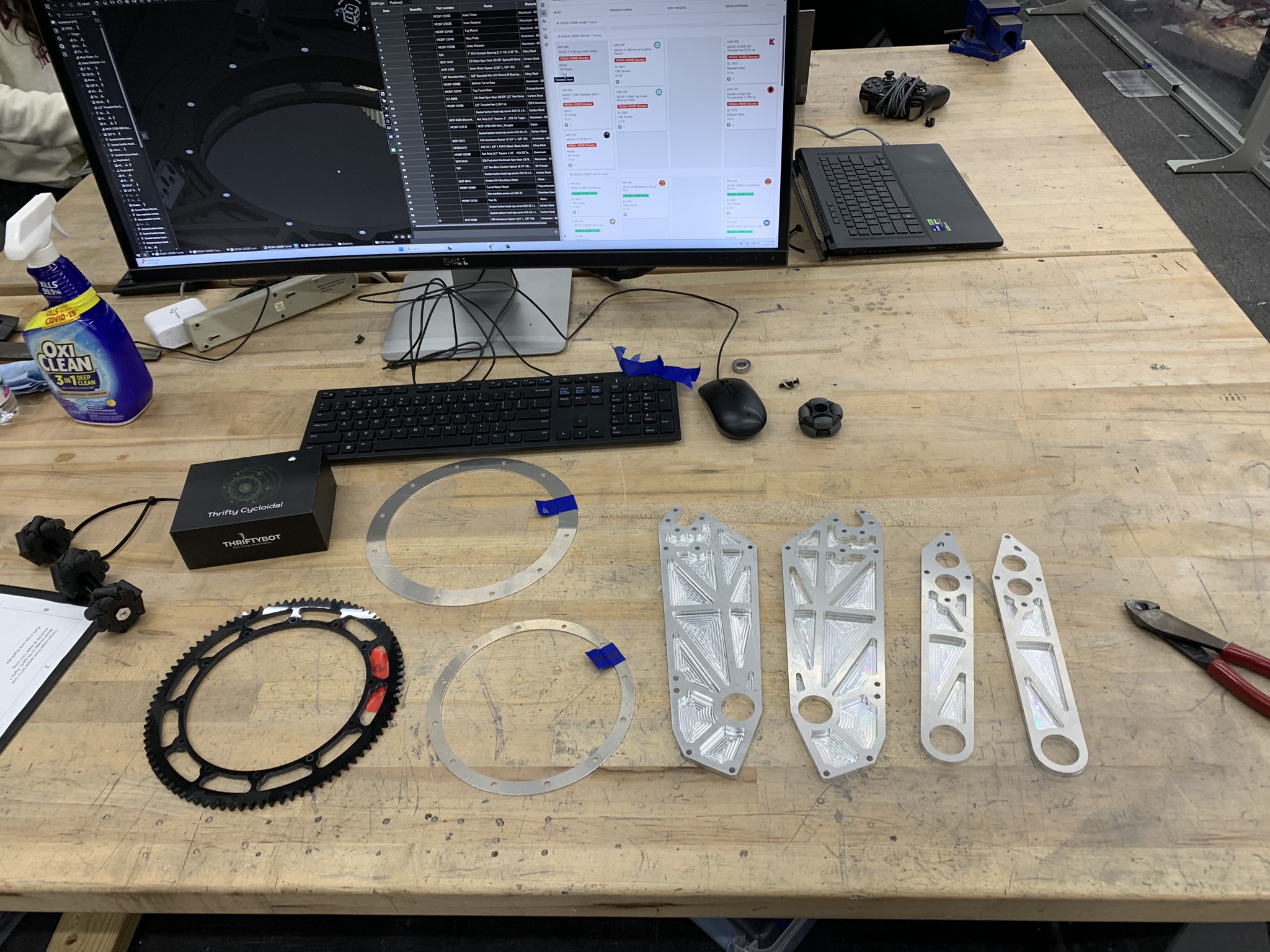 Aluminum turret rings and side plates.